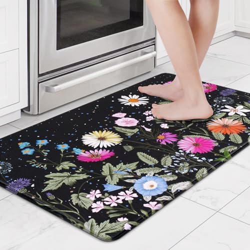 ASPMIZ Floral Kitchen Mat for Floor, Cushioned Anti-Fatigue Kitchen Rugs Non Slip, Memory Foam Farmhouse Kitchen Mats Rug Waterproof PVC Comfort Mat for Home Office Sink Laundry, 18 x 30 Inches