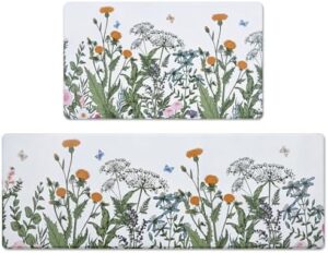 ASPMIZ Kitchen Rugs Sets of 2 Floral, Farmhouse Memory Foam Kitchen Mats Cushioned Anti Fatigue, Waterproof Kitchen Mat Rug Non Slip Washable, Leaf Comfort Mats for Floor, 18'' x 48''+18'' x 30''