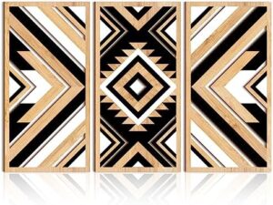 AUIAU Aztec Wall Art Western Wood Wall Decor Large 3 Panels 16x32 Inch Black Farmhouse Boho Geometric Wall Sculptures for Home Living Room Bedroom Office Hanging Decor