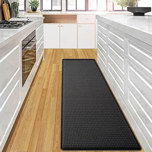 AUTODECO Kitchen Mats and Rugs - Kitchen Floor Mat Cushioned Anti Fatigue Non Slip Waterproof Runner Rug Heavy Duty Ergonomic Comfort Standing Foam Mats for Home Office Sink Laundry 17"x59", Black