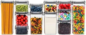 Airtight Food Storage Containers Set with Lids 12-Pack - BPA-Free Clear Plastic Stackable Storage Containers for Kitchen Pantry & Refrigerator Organization - Dry Food Canisters for Pasta, Cereal, Rice, Flour