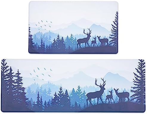 Alishomtll Kitchen Mat Cushioned Anti Fatigue 2 Piece, Blue Kitchen Rugs Non Slip, Waterproof Kitchen Floor Mats Runner Rugs Washable for Kitchen Decor,17''x29''+17''x47''