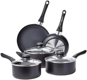 Amazon Basics Non-Stick Cookware 8-Piece Set, Pots and Pans, Black