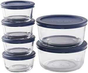 Anchor Hocking Round Food Storage Containers with Blue SnugFit Lids, (12-piece, mixed sizes, BPA free, glass tempered tough for oven, microwave, fridge, and freezer)