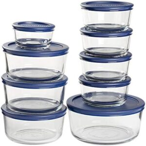 Anchor Hocking SnugFit 18-piece Glass Food Storage Containers with Lids, Navy