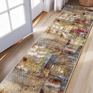 Anidaroel 2x8 Modern Abstract Long Hallway Runner Rug, Washable Non Slip Kitchen Runner, Ultra-Thin Laundry Room Rug Floor Carpet Runner with Rubber Backing for Bathroom Entryway