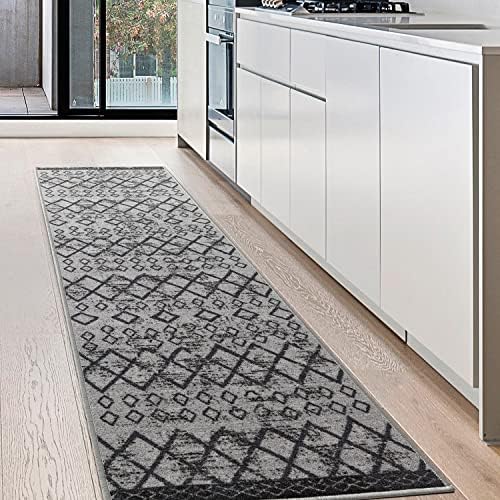 Antep Rugs Alfombras Non-Skid (Non-Slip) 2x7 Rubber Back Bohemian Distressed Moroccan Boho Low Pile Profile Indoor Runner Rug (Silver Gray, 2' x 7')