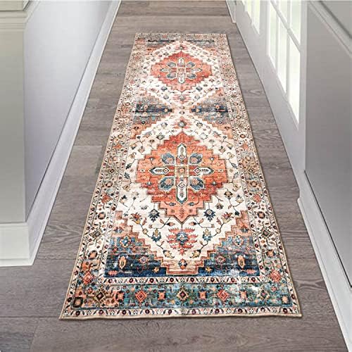 Aopota Runner Rug for Bedroom 2x6ft Non Slip Distressed Faux Wool Area Rug Runner for Hallway Washable Carpet Floor Mat for Living Room Bedroom Kitchen Laundry Room