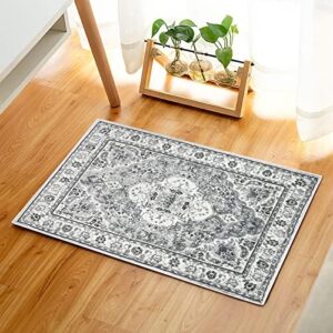 Area Rug 2X3 Door Mat Indoor Entrance Traditional Foldable Rug Soft Fuzzy Persain Pattern Rug Machine Washable Floor Carpet Non Slip Rug for Living Room Bedroom Bathroom Kitchen