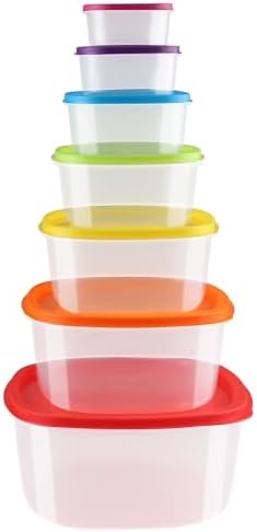 Arrinew Food Storage Containers with Lids, Nest Stackable Space-Save Design Plastic Storage Bowls, Multi-Color Kitchen Bowls Food Storage, BPA Free Microwave Freezer Dishwasher Safe, 7 Pack