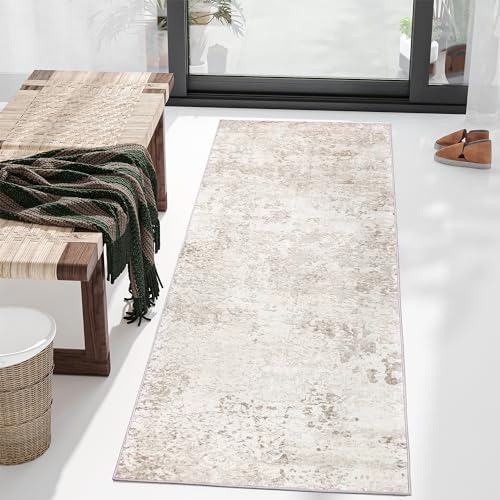 Art&Tuft Runner Rug 2'6x8' - Anti-Slip Backing Abstract Hallway Rug, Stain Resistant Kitchen Rugs, Foldable Machine Washable Area Rug(TPR53-Beige, 2'6x8')