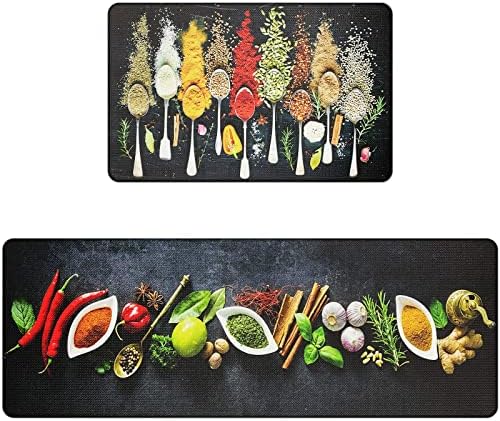 Artistic and Colorful Kitchen Rugs and Mats Set of 2, Anti Fatigue Kitchen Mat Set Non-Slip Comfort Washable Standing Mats,Farmhouse Floor Mat for Laundry Room Kitchen Sink,17"x 27" +17"x 47"