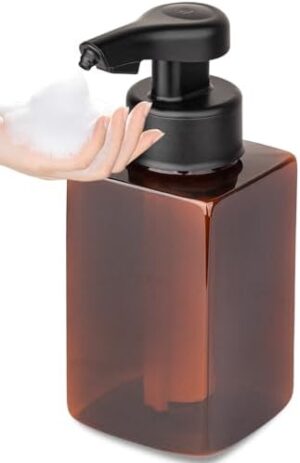 Automatic Soap Dispenser Touchless Foaming Soap Dispenser Auto Foam Hand Soap Dispenser for Bathroom Kitchen Sink Office, Amber - Black Pump