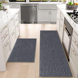 BEQHAUSE Kitchen Floor Mat Dark Grey Kitchen Rugs Non Slip Machine Washable Kitchen Mat Set of 2 with TPR Backing 100% Polyester Soft and Absorbent Kitchen Mats for Floor 20x30inch/20x48inch