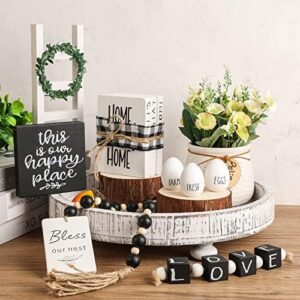 BFAZKXY 10pcs Farmhouse Tiered Tray Decor Set, Rustic Farmhouse Decor Wood Sign for Home & Kitchen Table Decor