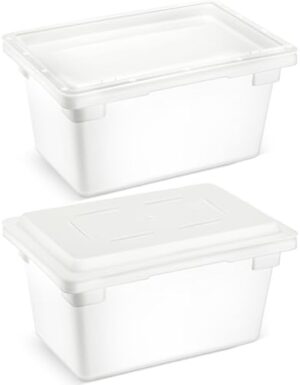 Barydat 2 Pack Food Storage Box Tote, Freezer and Dishwasher Safe Commercial Food Storage Containers, Storage Bins with Lids for Fruits Vegetables Grains Home Organization, White (5 Gallon)