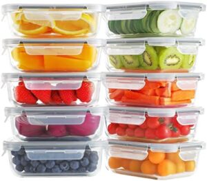 Bayco 10 Pack Glass Meal Prep Containers with 10 lids, Airtight Lunch Bento Boxes for Food Storage, BPA-Free & Leak Proof - Grey