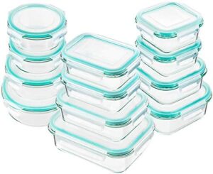 Bayco Glass Food Storage Containers with Lids, [24 Piece] Meal Prep, Airtight Bento Boxes, BPA Free & Leak Proof (12 lids & 12 Containers) - Blue