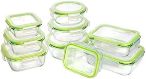 Bayco Glass Storage Containers with Lids, 9 Sets Glass Meal Prep Containers Airtight, Glass Food Storage Containers, Glass Containers for Food Storage with Lids - BPA-Free & Leak Proof(Green)