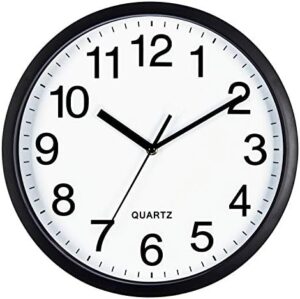 Bernhard Products Black Wall Clock Silent Non Ticking 10 Inch Bold Quality Quartz Battery Operated Round Easy to Read Home/Kitchen/Office/Classroom/School Clocks, Sweep Movement