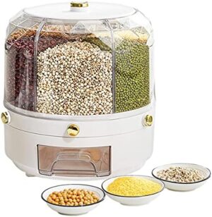 Besmall 360° Rotating Dry Food Dispenser for Beans,13 lbs Grain Dispenser, Cereal Storage Container,6-Grid Rice Storage, Countertop Rice Bucket,Rice and Grain Dispenser,Cereal Dispenser for Pantry