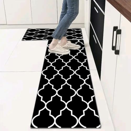 Best Kitchen Mat [2 PCS] Cushioned Anti-Fatigue Kitchen Rug, Waterproof Non-Slip Kitchen Mats and Rugs Heavy Duty PVC Ergonomic Comfort Foam Rug for Kitchen, Floor Home, Office, Sink, Laundry (Black)