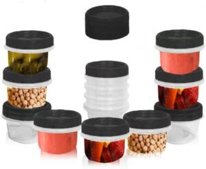 [Black - 12 Pk] Airtight Deli Containers with Lids Twist Lock Top Clear Food Storage for Meal Prep Snacks and Leftovers Freezer and Microwave Safe Stackable Leak-Resistant and 12 Pc. Set (4 Ounce)