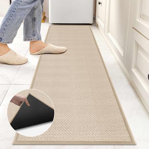 Boho Kitchen Rugs and Mats Non Skid Washable - Braid Jute Kitchen Floor Rug In Front of Sink Absorbent - Rubber Backing Large Farmhouse Kitchen Doormat Cushioned Standing Rug Mat, 60x26 inch, Beige