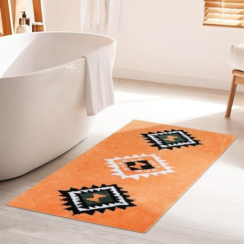 Boho Rug Runner 24"X60" Non Slip Runner Carpets for Hallway Long Bathroom Rugs Runner Rugs with Rubber Backing Boho Bath Mat Soft Area Rug Runner Bathroom Runner Mat Carpet Kitchen Rugs（Orange）