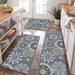 Bsmathom Boho Kitchen Rug Sets 3 Piece, Farmhouse Kitchen Rugs and Mats Non Skid Washable, Non Slip Kitchen Mats for Floor, Vintage Kitchen Floor Mat Carpet for Hallway Laundry Room