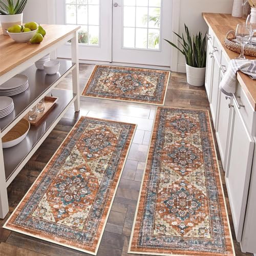 Bsmathom Farmhouse Kitchen Rugs Sets 3 Piece with Runner, Non Slip Kitchen Rugs and Mats Set Non Skid Washable Kitchen Floor Mat for Kitchen Floor Hallway Living Room Office Entryway