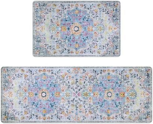 Bsmathom Farmhouse Kitchen Rugs Sets of 2, Cushioned Anti-Fatigue Kitchen Mat for Floor, Non Slip Kitchen Rugs and Mats Waterproof Comfort Standing Mat for Kitchen,Home Office,Sink,Laundry