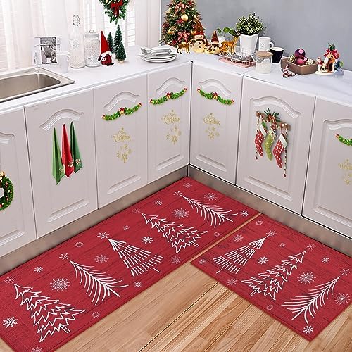 CAROMIO Christmas Kitchen Mat Washable Runner Rug Non Skid Kitchen Rugs and Mats Xmas Decorative Runner Mats Non-Slip Kitchen Floor Mat for Laundry Sink, 17"x29"+17"x47"