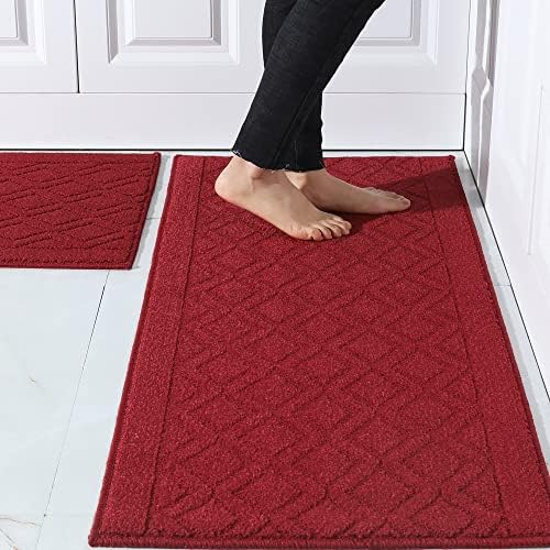 COSY HOMEER 48x20 Inch/30X20 Inch Kitchen Rug Mats Made of 100% Polypropylene 2 Pieces Soft Kitchen Mat Specialized in Anti Slippery and Machine Washable,red