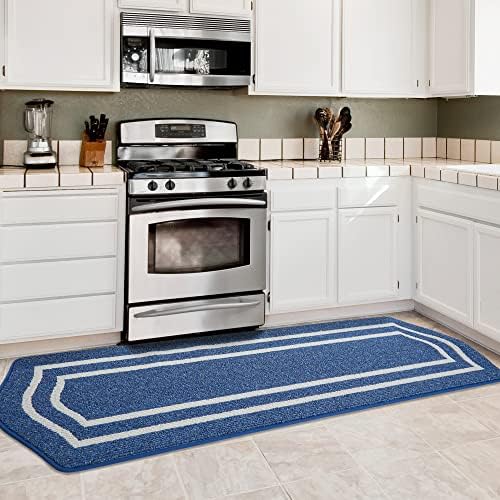 COSY HOMEER Long Kitchen Floor Mats for in Front of Sink Super Absorbent Kitchen Rugs and Mats 24"x79" Non-Skid Kitchen Mat Standing Mat Washable,Polypropylene,Blue,Frame