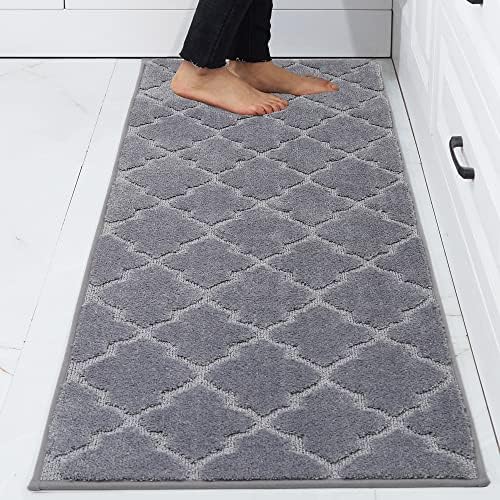 COSY HOMEER Soft Kitchen Floor Mats for in Front of Sink Super Absorbent Rugs and 20"x59" Non-Skid Mat Standing Washable,Polyester,Grey