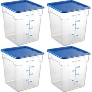 CURTA 4 Pack Food Storage Containers with Blue Lids - NSF Listed Commercial Grade in 18.0 Qt - Square, Clear, Polycarbonate