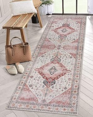 Cekene Boho Runner Rugs for Hallway 2.1’x6’ Non Slip Washable Kitchen Rug Runner with Rubber Backing Distressed Laundry Room Rug Red Area Floor Carpet Runner for Entrance Bedroom Bathroom