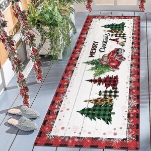 Cekene Christmas Runner Rugs with Rubber Backing 2.1’x6’ Non Slip Washable Xmas Truck Kitchen Rug Runner Soft Laundry Room Rug Low Pile Floor Carpet Runner for Hallway Living Room Bedroom