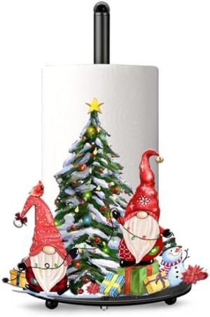 Christmas Gnome Paper Towel Holder Metal, Christmas Gnome Decorations Indoor Home, Bathroom Kitchen Decor Paper Holder Stand Lage 6.7x6.7x13.4 Inch, Christmas Tree Winter Farmhouse Countertops Decor