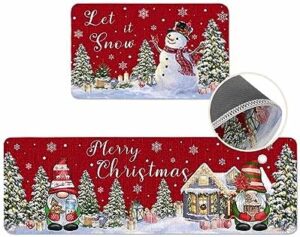 Christmas Kitchen Rugs and Mats 2 Pieces Snowman Runner Rug Sets Gnome Red Merry Christmas Tree Kitchen Mats for Floor Absorbent Area Rugs Carpet Non Slip Doormat Holiday Home Decor Gifts