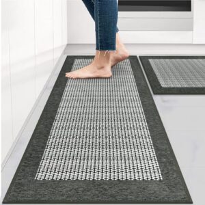 Collive Kitchen Rugs Sets of 2,Washable Kitchen Rugs and Mats with Non Slip Rubber Backing,Woven Kitchen Mat for Floor Farmhouse Runner Rug for Bathroom,Laundry Room,20"x32"+20"x47"