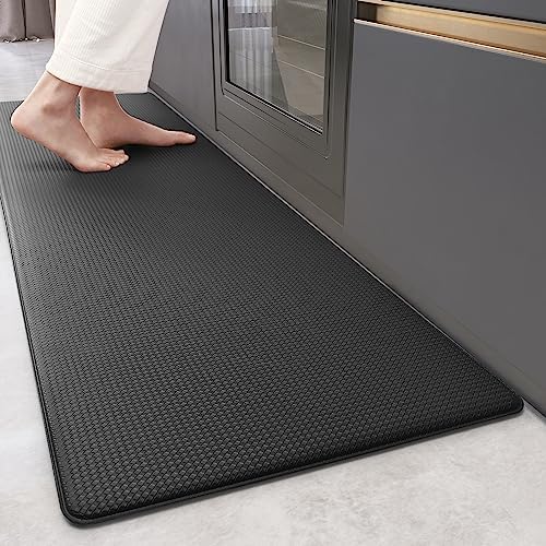 Color G Kitchen Rugs, Kitchen Runner Rug Kitchen Floor Mat, Cushioned Anti-Fatigue Kitchen Mat, Non Skid Waterproof Comfort Standing Kitchen Rugs and Mats, Memory Foam Kitchen mat, 17"x79", Black