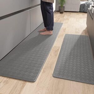 Color G Kitchen Rugs Non Slip, Kitchen Rug Set of 2 for Floor Cushioned Anti Fatigue, Foam Padded Kitchen Mat Set for Standing Comfort, Grey Kitchen Rug 17"X29"+17"x59"