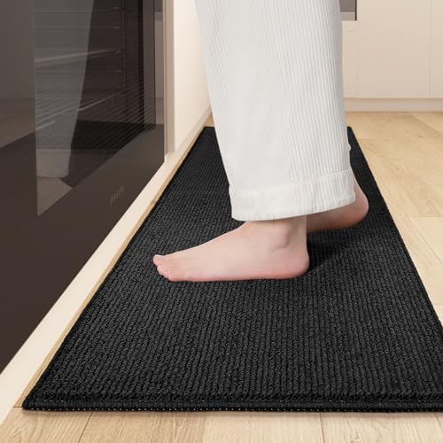 Color&Geometry Kitchen Floor Mats Non Slip- Soft Low Pile Stain Resistant Easy Clean Kitchen Rug- 17"x59" Black Kitchen Mat Washale Runner Rug for Kitchen, Sink, Laundry, Hallway