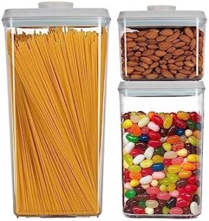 Cozey Daily Pop Containers with Lids Airtight Food Storage Containers Stackable Container Set with Labels, BPA Free for Cereal Snack Flour Sugar Coffee Pasta 3pcs(1.2 + 2 + 3.3 Qt)