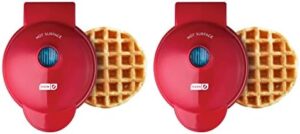 DASH Mini Waffle Maker (2 Pack) for Individual Waffles Hash Browns, Keto Chaffles with Easy to Clean, Non-Stick Surfaces, 4 Inch, Red