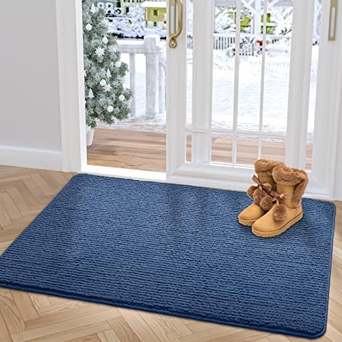 DEXI Front Door Mat Entry Doormat Non Slip Thin Washable Inside Entryway Mats for Home Entrance 19.5"x31.5",Blue