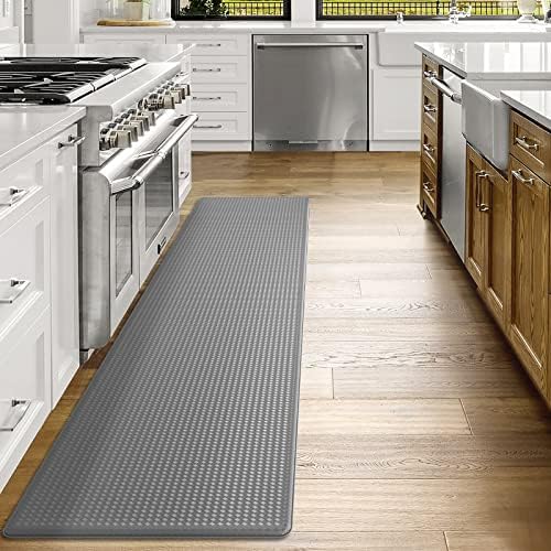 DEXI Kitchen Rug Anti Fatigue,Non Skid Cushioned Comfort Standing Kitchen Mat Waterproof and Oil Proof Floor Runner Mat, Easy to Clean, 79"x17", Grey