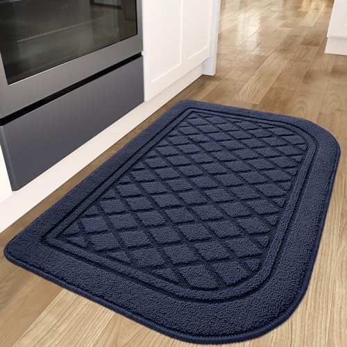 DEXI Kitchen Rug Floor Mat Half Circle Throw Rugs Washable for Sink Corner Indoor Standing Carpet 19.5"x31.5" Blue